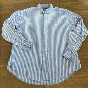Ralph Lauren Light Blue and White Striped Button-Down Shirt